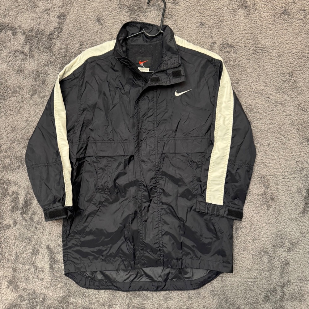 Nike Y2K Windbreaker Jacket Black White Stripe Full Zip Mesh Lined Womens Medium